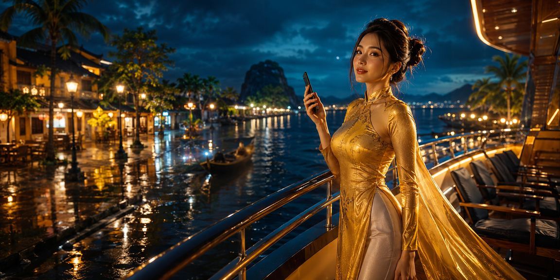 Người phụ nữ mặc áo dài truyền thống tại Buôn Ma Thuột tham gia trải nghiệm casino di động